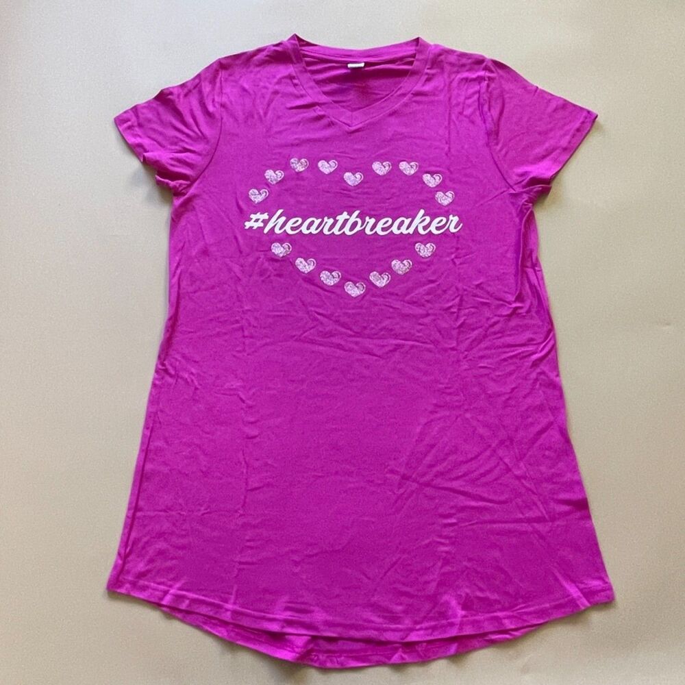 Fashion Nova Heartbreaker Fuchsia Pink Glitter Graphic T Shirt Dress L New